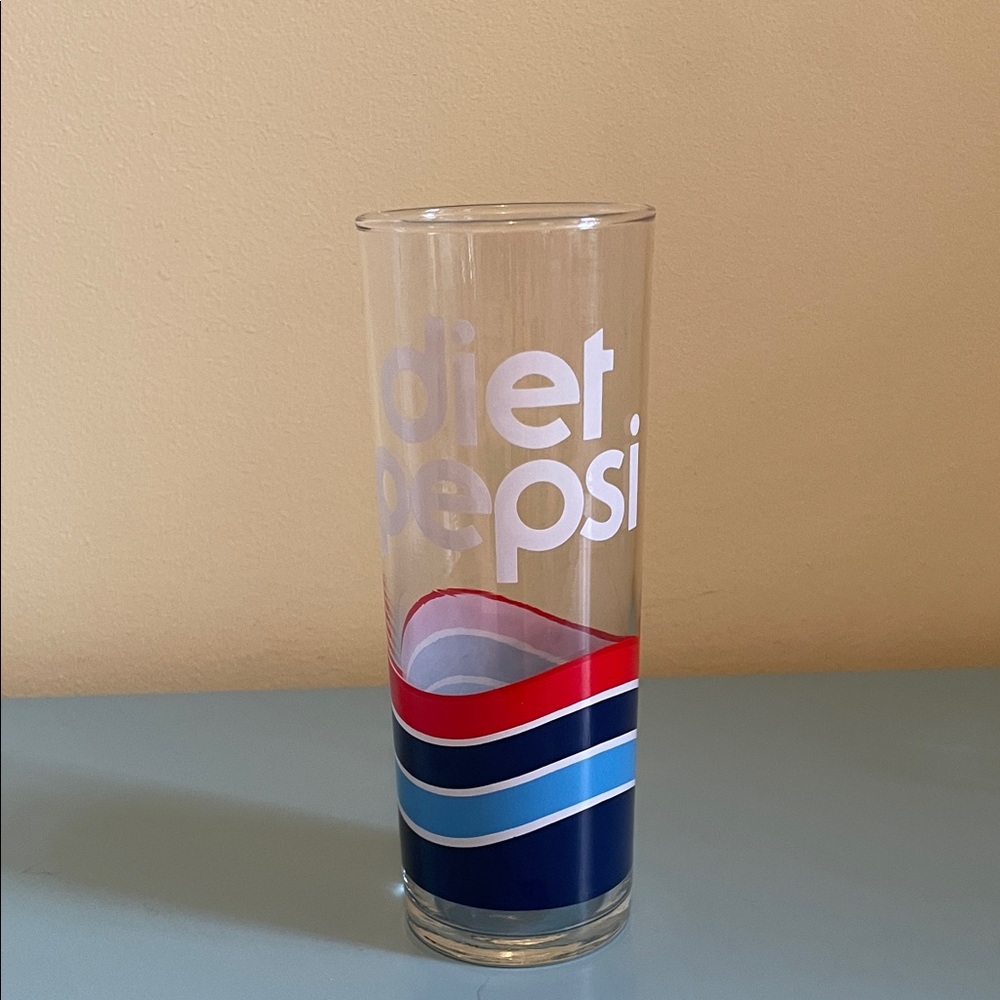 Vintage 1980s Skinny Pepsi Glass with Red and Blue Waves
